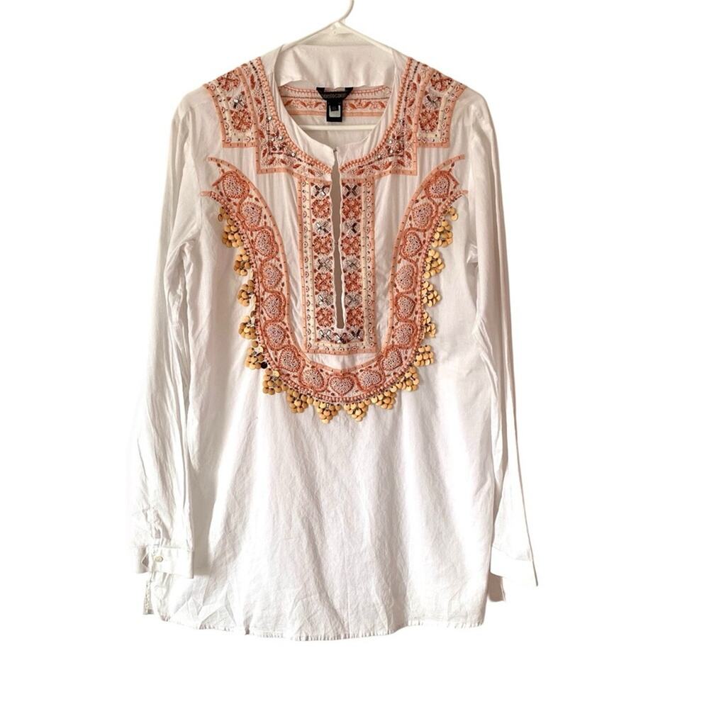 Roberto Cavalli Embellished Embroidered White Orange Women's Blouse sheer XL